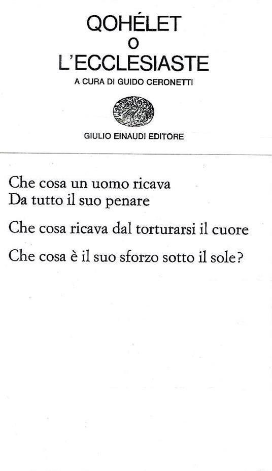 Qohélet o L'Ecclesiaste - Guido Ceronetti - copertina