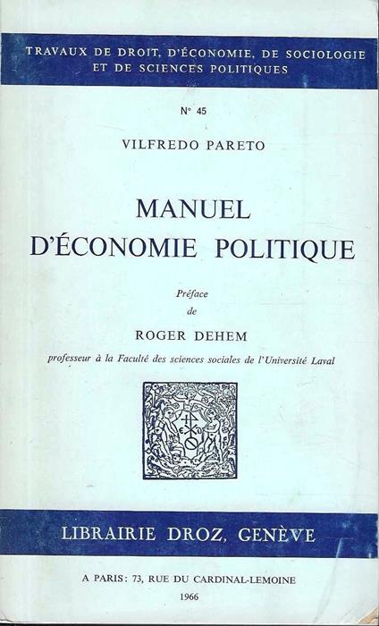 Manuel d'économie politique (Oeuvres complètes, Tome VII) - Vilfredo Pareto - copertina