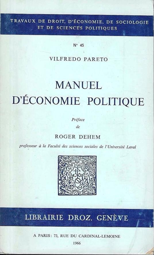 Manuel d'économie politique (Oeuvres complètes, Tome VII) - Vilfredo Pareto - copertina