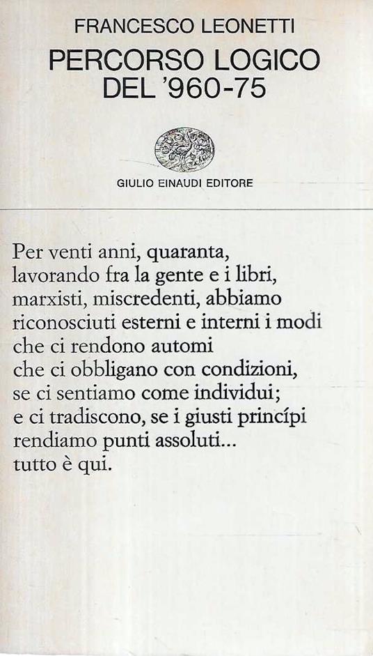 Prima Edizione ! Percorso logico del '960-75 - Francesco Leonetti - copertina