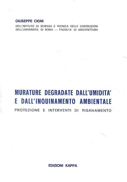 Murature degradate dall'umidità e dall'inquinamento ambientale. Protezione e interventi di risanamento - copertina