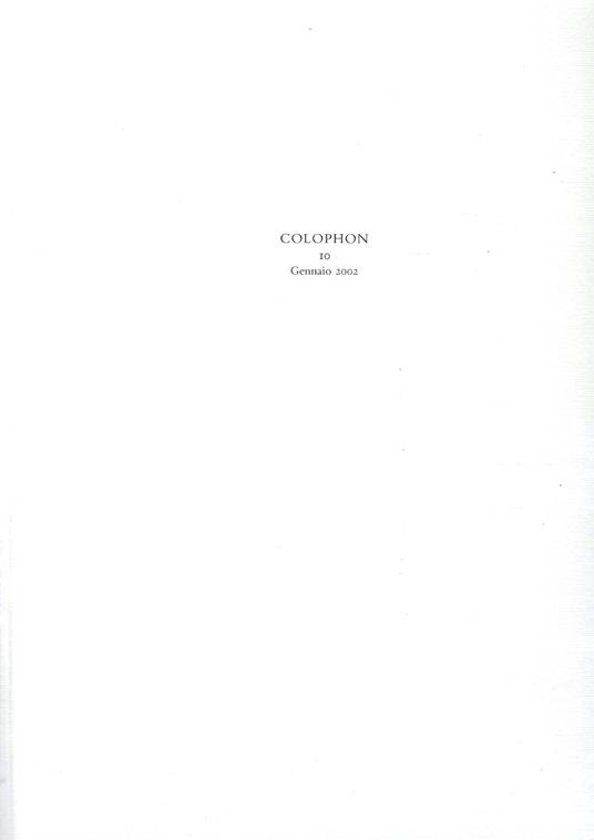 Colophon. Quadrimestrale di libri d'artista e di bei libri n. 10, Gennaio 2002 - copertina