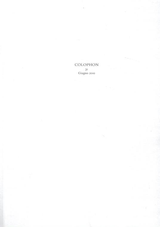 Colophon. Quadrimestrale di libri d'artista e di bei libri n. 31, Giugno 2010 - copertina