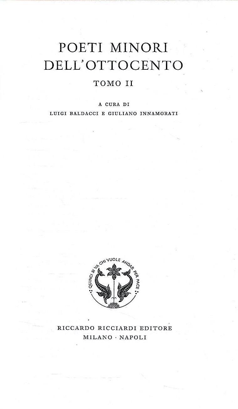 Poeti minori dell'Ottocento - Tomo II ("La Letteratura Italiana - Storia e Testi" Vol. 58 - Tomo II )