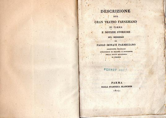 Descrizione del gran Teatro Farnesiano di Parma e notizie storiche del medesimo - copertina