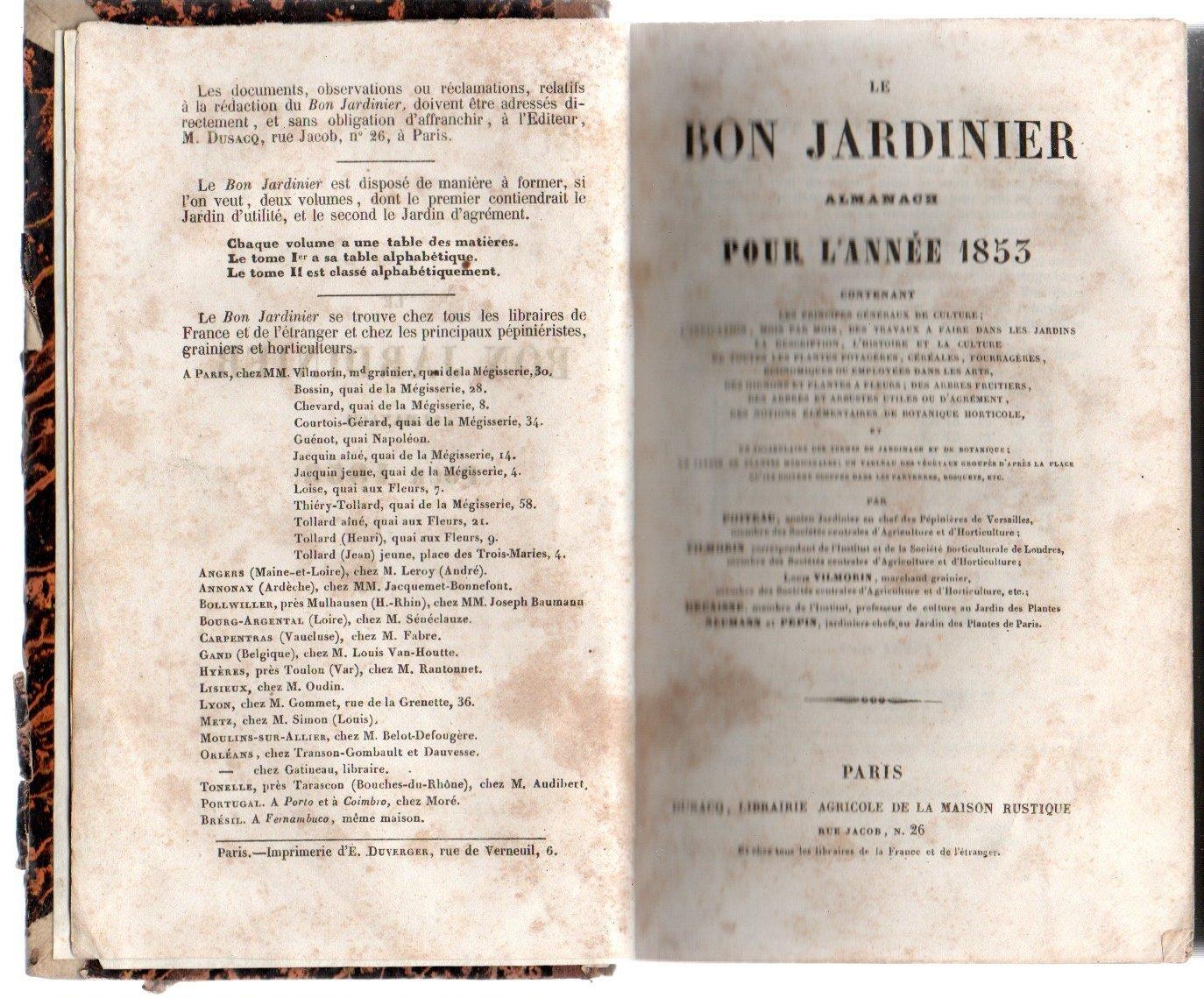 Le Bon Jardinier Almanach Pour L'Annee 1853