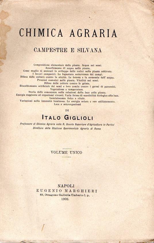 CHIMICA AGRARIA CAMPESTRE E SILVANA di Italo Giglioli - Italo Giglioli - copertina