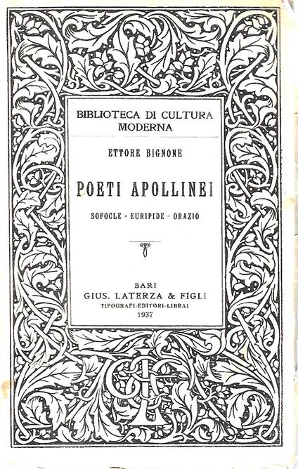 Poeti apollinei: Sofocle, Euripide, Orazio - Ettore Bignone - copertina