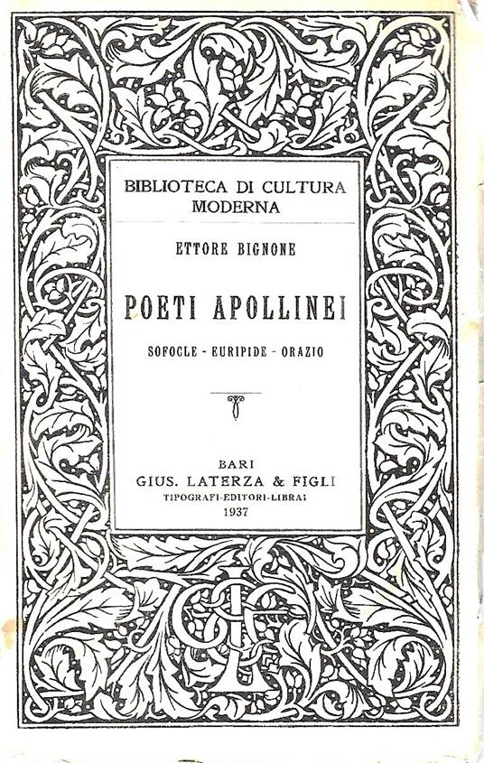Poeti apollinei: Sofocle, Euripide, Orazio - Ettore Bignone - copertina