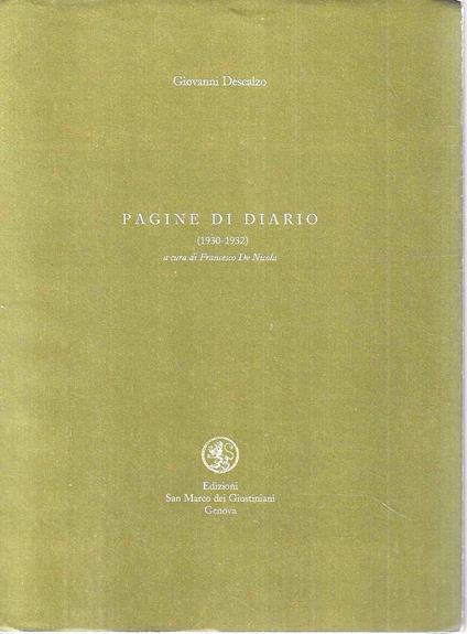 Pagine di diario (1930-1932) - Giovanni Descalzo - copertina