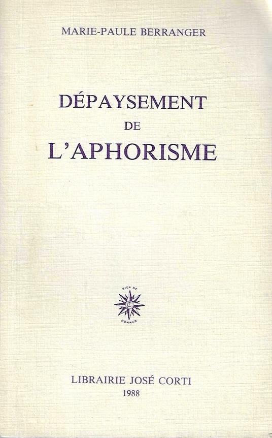 Dépaysement de l'aphorisme - copertina