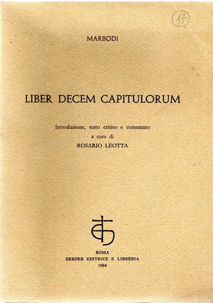 Liber Decem Capitulorum - copertina