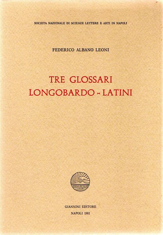 Tre glossari Longobardi-Latini - copertina
