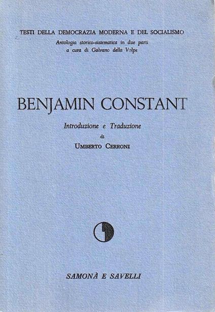 Benjamin Constant - Galvano Della Volpe - copertina