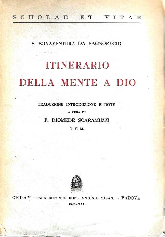 Itinerario della mente a Dio - Bonaventura da Bagnorea - copertina