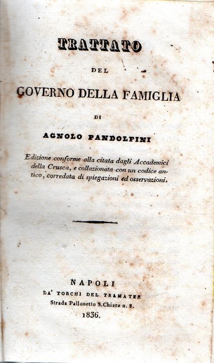 Trattato del Governo della Famiglia - Agnolo Pandolfini - copertina