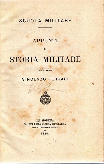 Appunti di Storia Militare - Vincenzo Ferrari - copertina