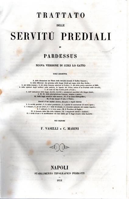 Trattato delle Servitù Prediali di Pardessus - copertina