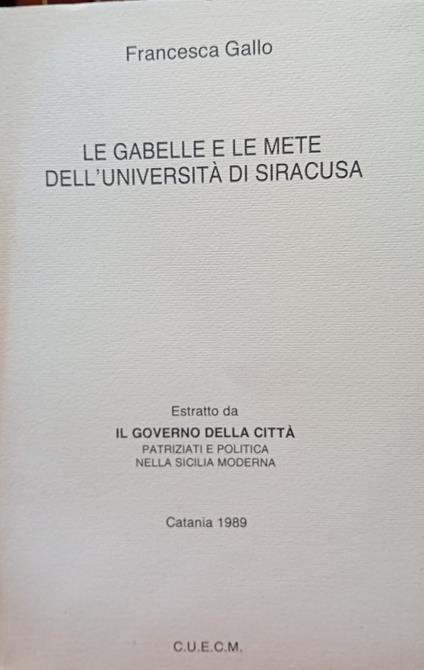 Le gabelle e le mete dell'università di Siracusa - copertina