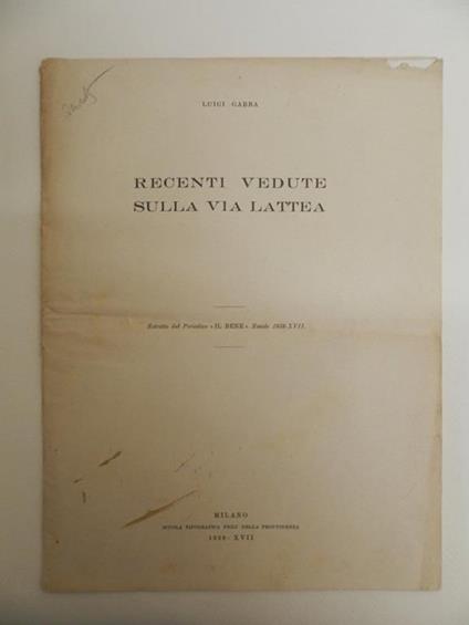 Recenti vedute sulla via lattea - Luigi Gabba - copertina