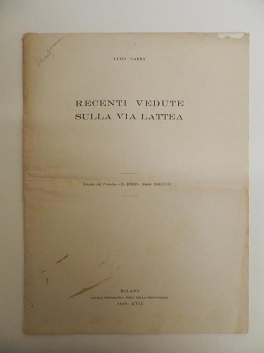 Recenti vedute sulla via lattea - Luigi Gabba - copertina