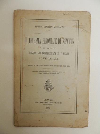 Il teorema binomiale di Newton e i principi dell'analisi indeterminata di 1° grado - copertina