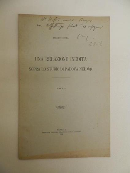 Una relazione inedita sopra lo sviluppo di Padova nel 1641 - Emilio Costa - copertina
