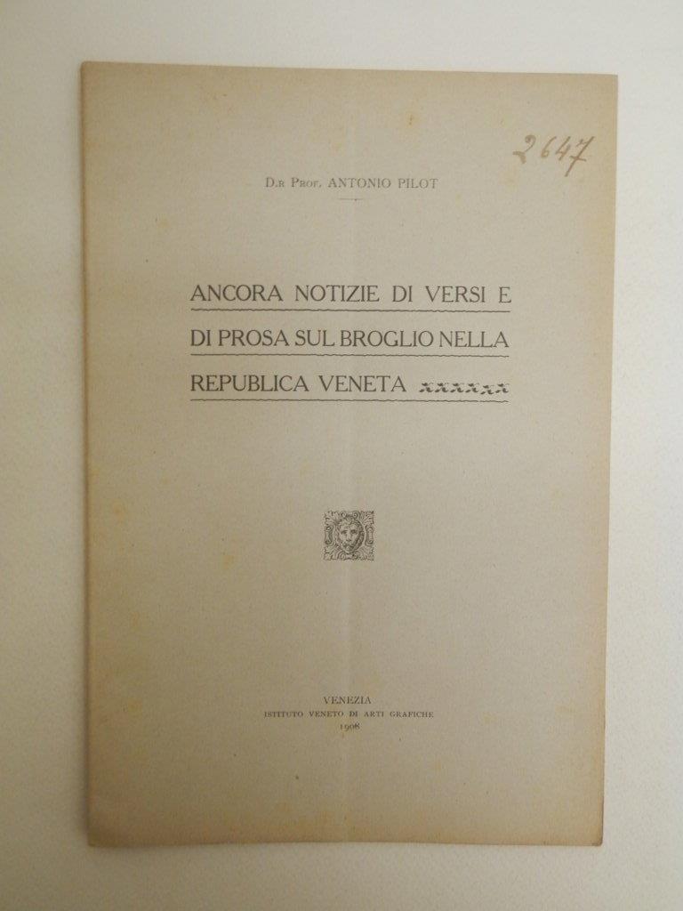 Ancora notizie di versi e di prosa sul broglio nella Repubblica veneta