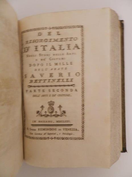 Del risorgimento d'Italia negli studj nelle arti e nè costumi dopo il mille dell'abate Saverio Bettinelli - Saverio Bettinelli - copertina