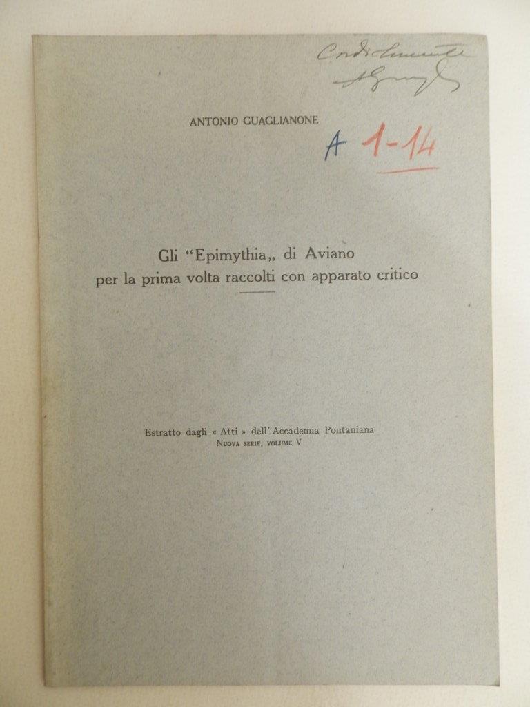 Gli Epimythia di Aviano per la prima volta raccolti con apparato critico