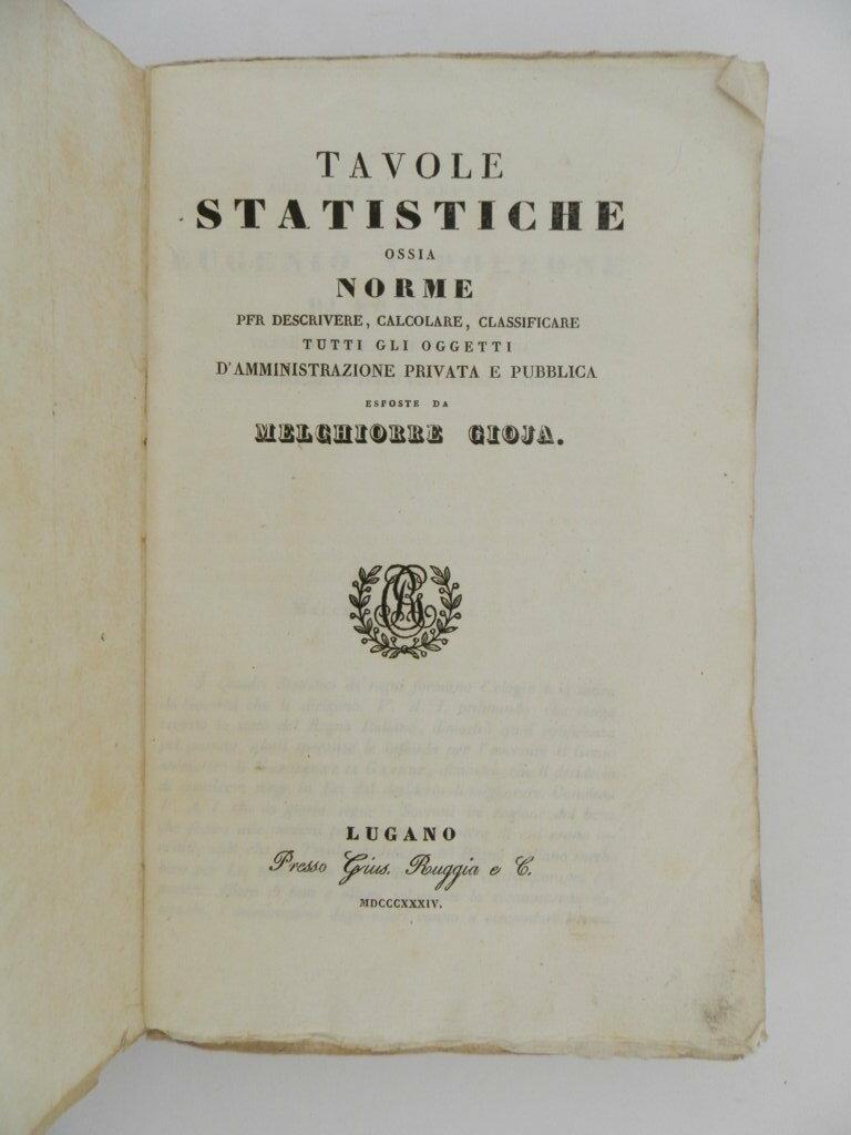 Tavole statistiche ossia norme per descrivere, calcolare, classificare tutti gli oggetti d'amministrazione privata e pubblica esposte da Melchiorre Gioja