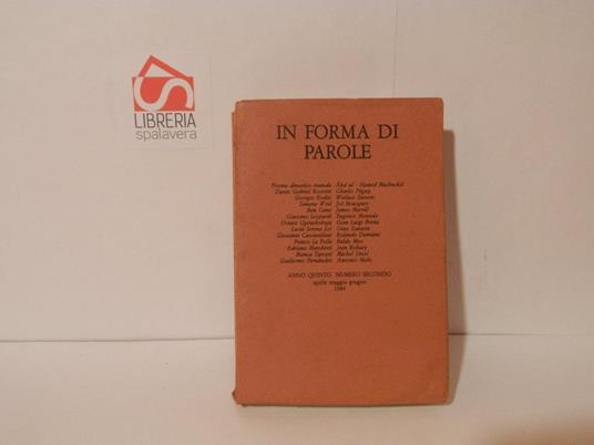 In forma di parole. Anno quinto numero secondo - Antonio Melis - copertina