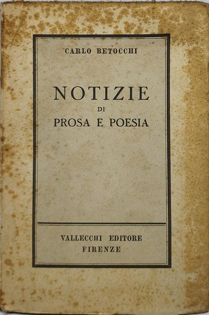 notizie di prosa e poesia - Carlo Betocchi - copertina