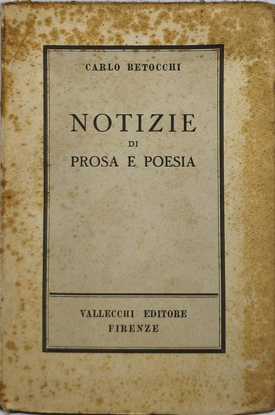 notizie di prosa e poesia - Carlo Betocchi - copertina