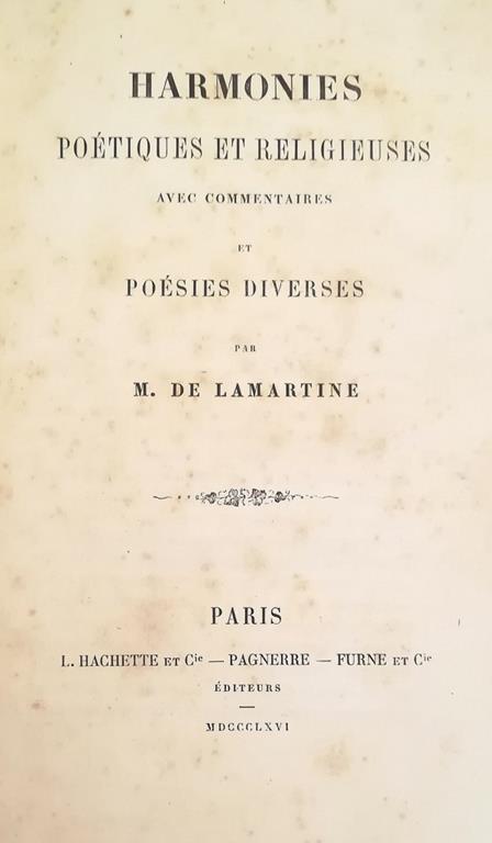 Harmonies Poetiques Et Religieuses Avec Commentaires Et Poesies Diverses - M. Lamartine - copertina