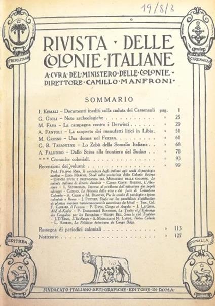 Rivista Delle Colonie Italiane - copertina