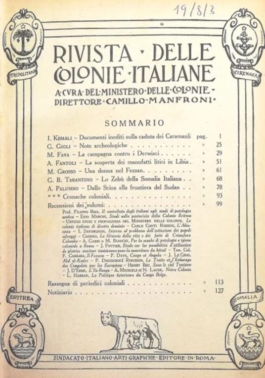 Rivista Delle Colonie Italiane - copertina