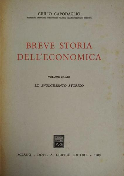 Breve Storia Dell'Economia - Giulio Capodaglio - copertina