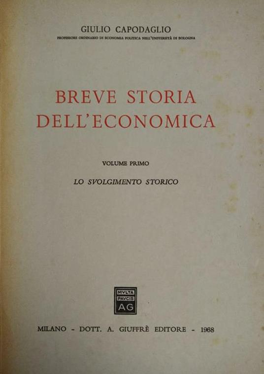 Breve Storia Dell'Economia - Giulio Capodaglio - copertina