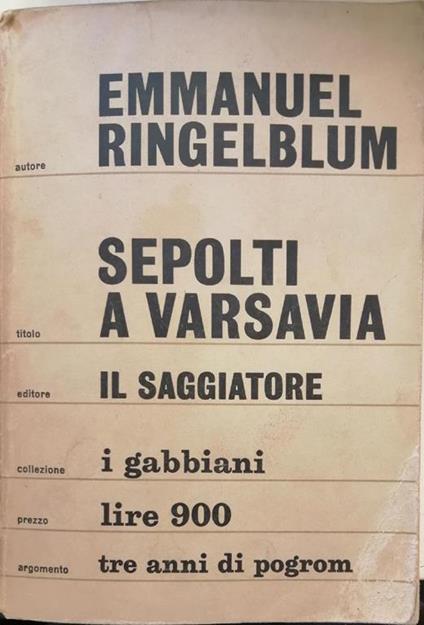 Sepolti A Varsavia - Emmanuel Ringelblum - copertina