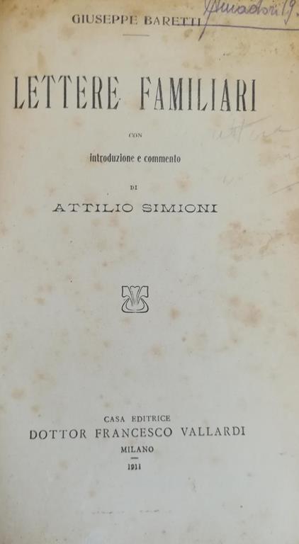 Lettere Familiari - Giuseppe Baretti - copertina