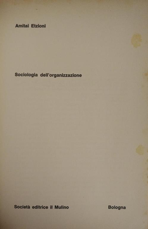 Sociologia Dell'Organizzazione - Etzioni Amitai - copertina