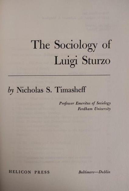 The Sociology Of Luigi Sturzo - Nicholas S. Timasheff - copertina