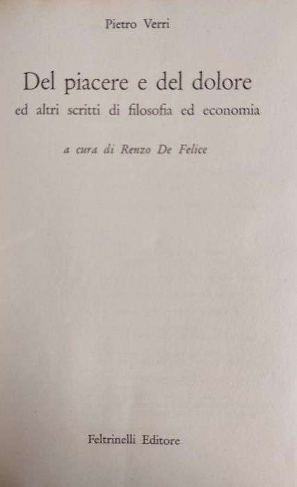 Del Piacere E Del Dolore Ed Altri Scritti - Pietro Verri - copertina