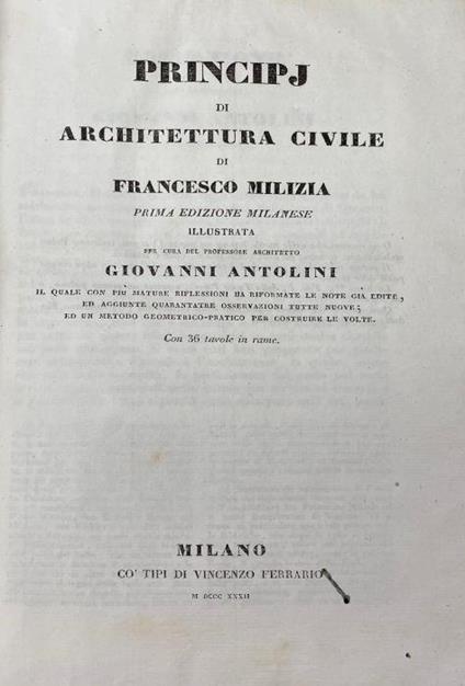Principi Di Architettura Civile - Francesco Milizia - copertina