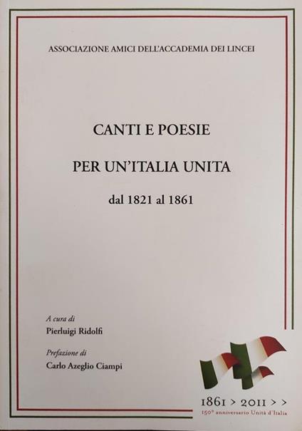 Canti E Poesia Per Un'Italia Dal 1821 Al 1861 - Pierluigi Ridolfi - copertina