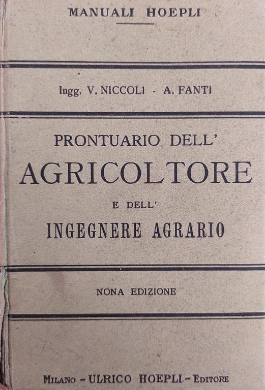 Prontuario Dell'Agricoltore E Dell'Ingegnere Agrario - V. Niccoli - copertina