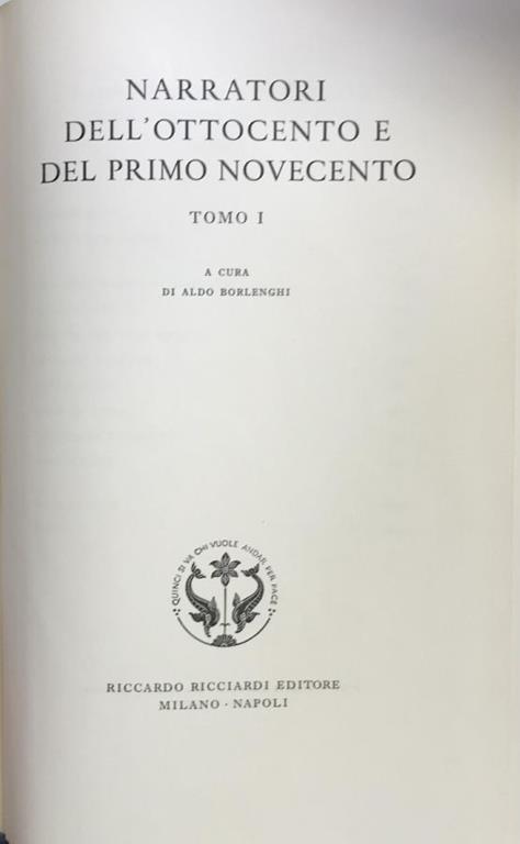 Narratori Dell'Ottocento E Del Primo Novecento - Aldo Borlenghi - copertina
