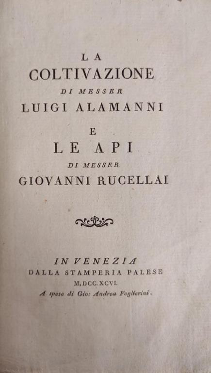 La Coltivazione. Le Api - Luigi Alamanni - copertina