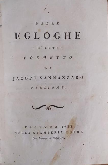 Delle Egloghe E D'Altro Poemetto - Jacopo Sannazzaro - copertina